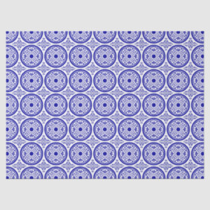 Blue White Gothic Tile Pattern Tissue Paper