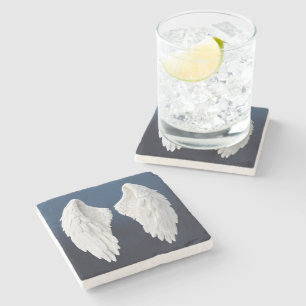 Blue White Graceful Angel Wings Rich Moody Classic Stone Coaster