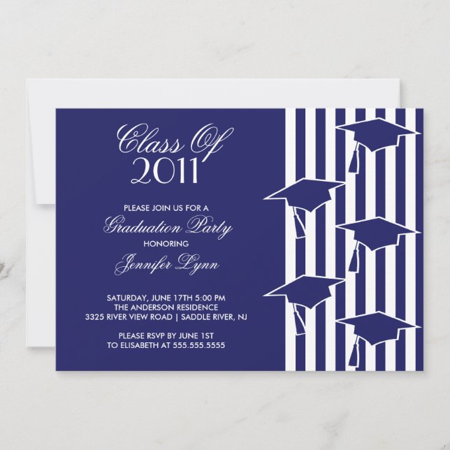 Blue & White Grad Hats Graduation Invitation (Front)