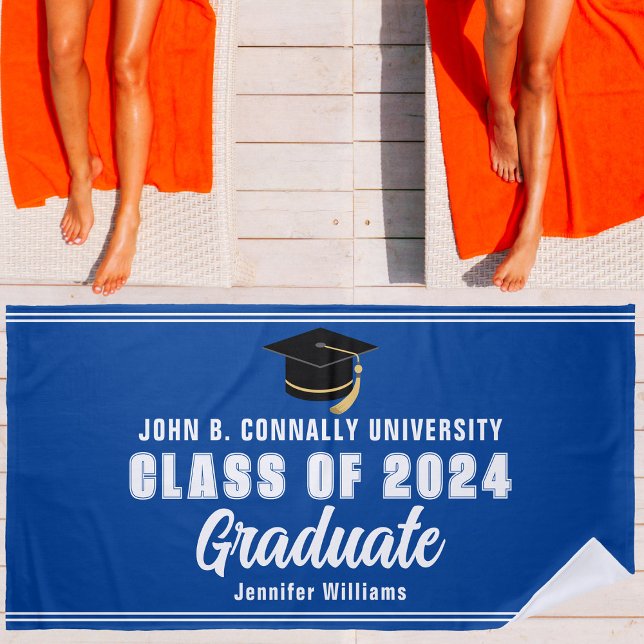 Blue White Graduate 2024 Graduation Keepsake Beach Towel (Creator Uploaded)