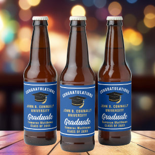 Blue White Graduate Custom 2026 Graduation Party Beer Bottle Label