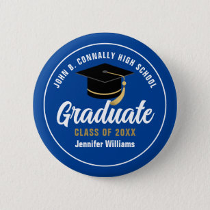 Blue White Graduate Custom Graduation Name Tag 6 Cm Round Badge