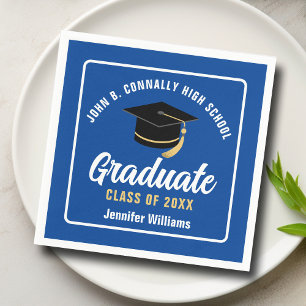 Blue White Graduate Custom Graduation Party Napkin