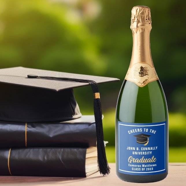 Blue White Graduate Customised Graduation Party Sparkling Wine Label (Creator Uploaded)