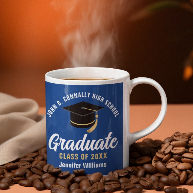 Blue White Graduate Personalised 2025 Graduation Coffee Mug (Creator Uploaded)