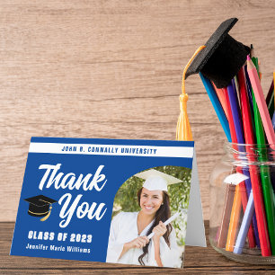 Blue White Graduate Photo Arch Graduation Thank You Card