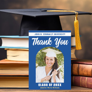 Blue White Graduate Photo Arch Graduation Thank You Card