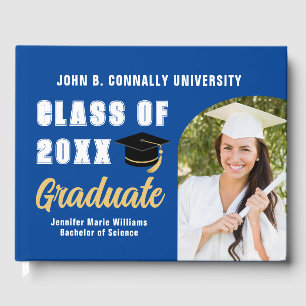 Blue White Graduate Photo Custom Graduation Party Guest Book