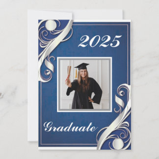 Blue White Graduation Invitation