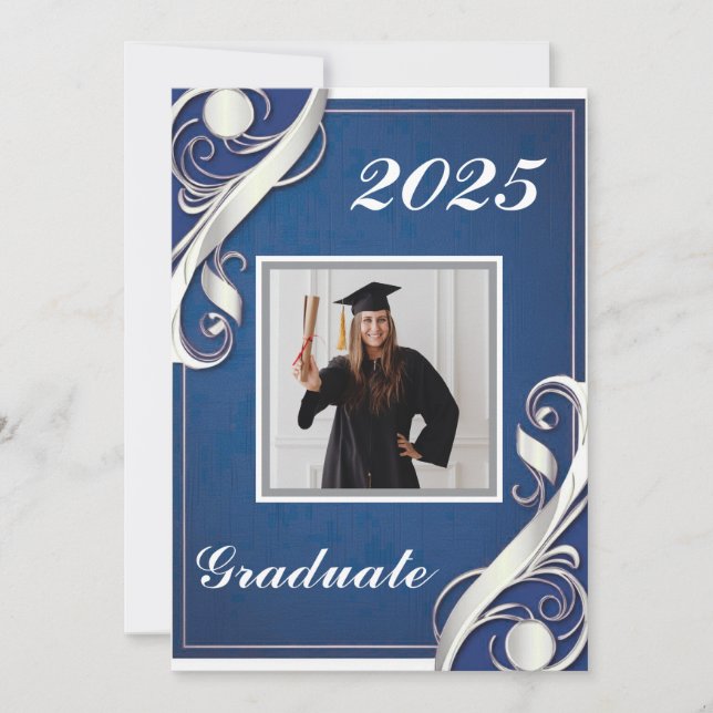 Blue White Graduation Invitation (Front)