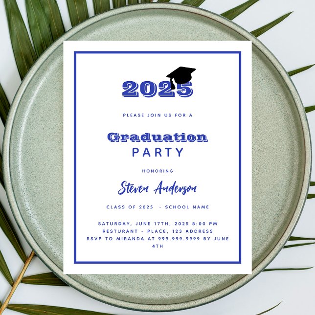Blue white graduation party 2025 invitation (Creator Uploaded)