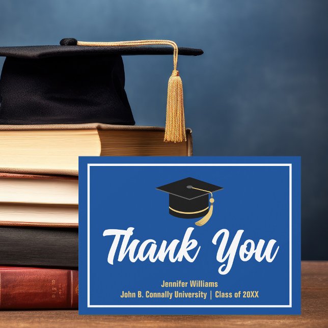 Blue White Graduation Personalised Graduate Thank You Card (Creator Uploaded)