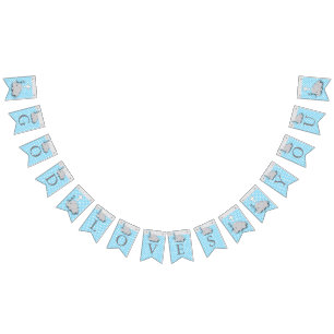 Blue, White Gray 🐘 Elephant Baby - Baptisms Bunting