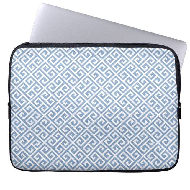 Blue & White Greek Key Laptop Sleeve (Front)