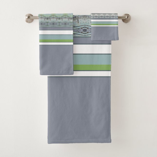 Blue White Green and Grey Bath Towel Set (Insitu)