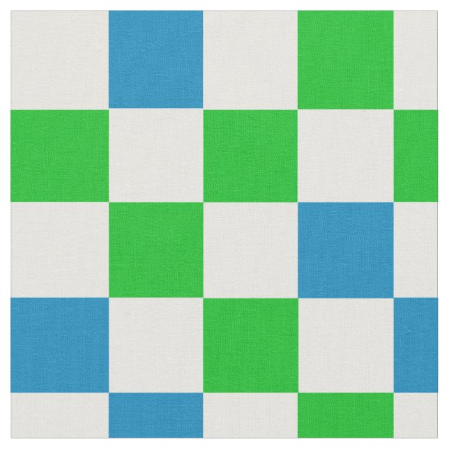 Blue White Green Chequered Design  Fabric (Close Up)