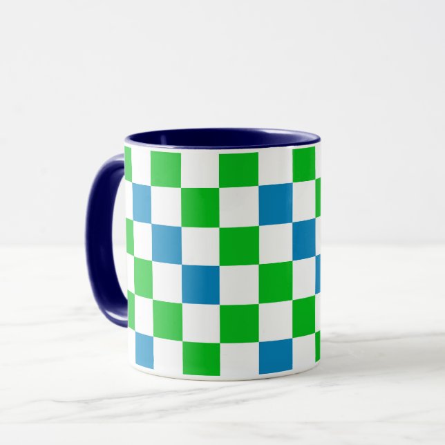 Blue White Green Chequered Design  Mug (Front Left)