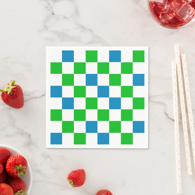Blue White Green Chequered Design  Napkin (Insitu)