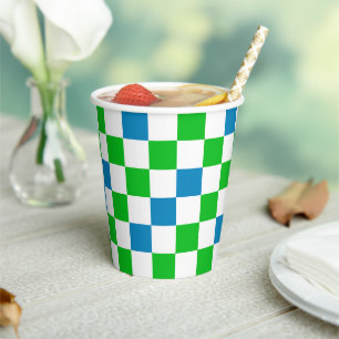 Blue White Green Chequered Design  Paper Cups
