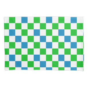 Blue White Green Chequered Design Pillowcase