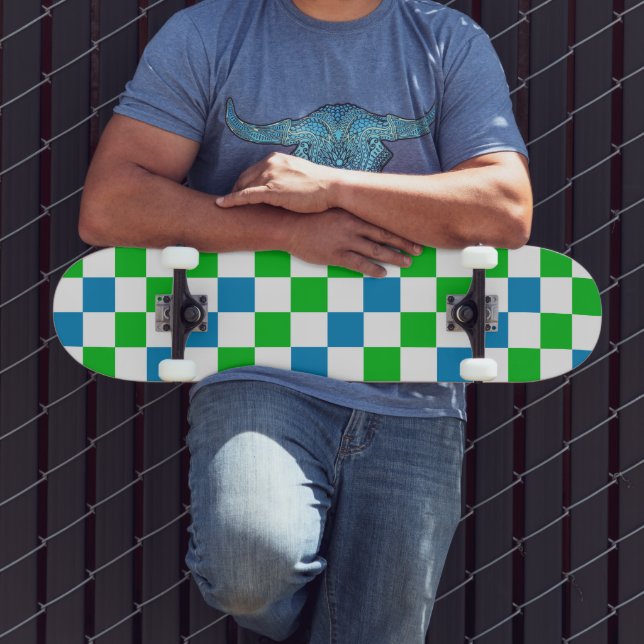 Blue White Green Chequered Design  Skateboard (Outdoor 3)
