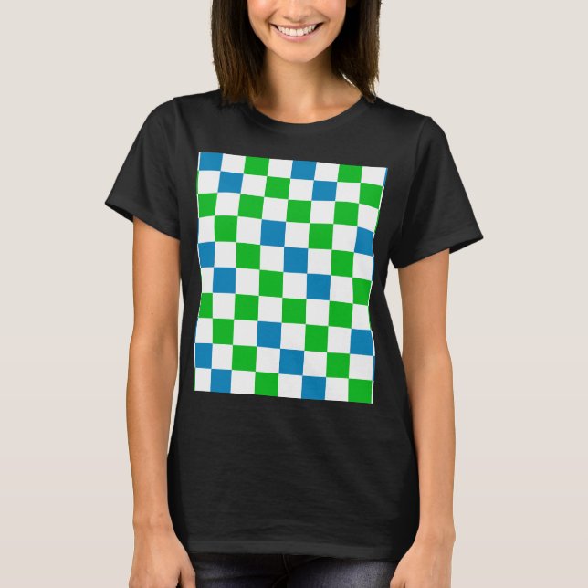 Blue White Green Chequered Design  T-Shirt (Front)