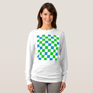 Blue White Green Chequered Design T-Shirt