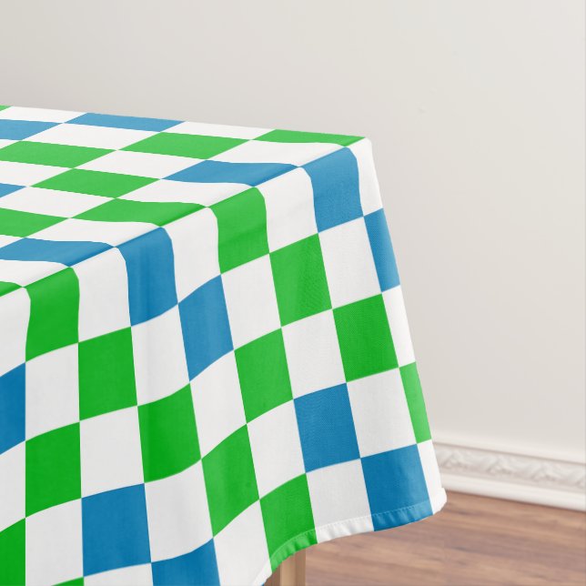 Blue White Green Chequered Design  Tablecloth (In Situ)