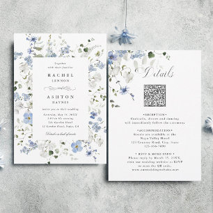Blue White Green Floral All in One Wedding Invitation