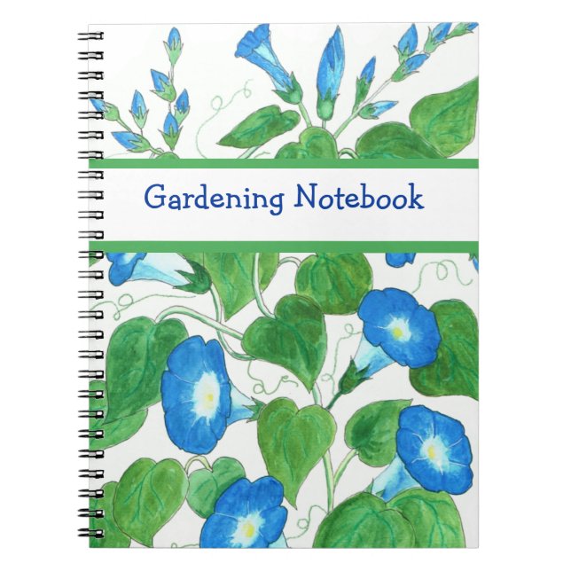 Blue, White, Green Spiral Notebook, Morning Glory Notebook (Front)