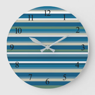 Blue, White,Green Stripes Large Clock