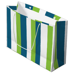Blue White Green Vertical Stripes Large Gift Bag