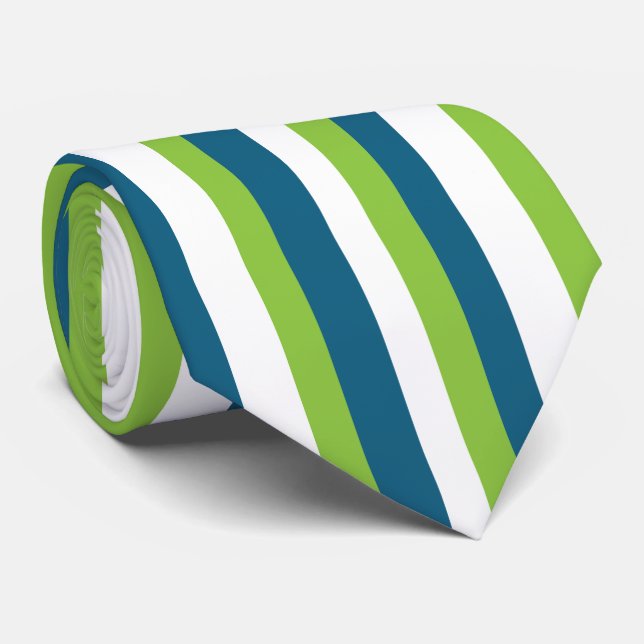 Blue White Green Vertical Stripes  Tie (Rolled)