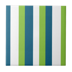Blue White Green Vertical Stripes Tile