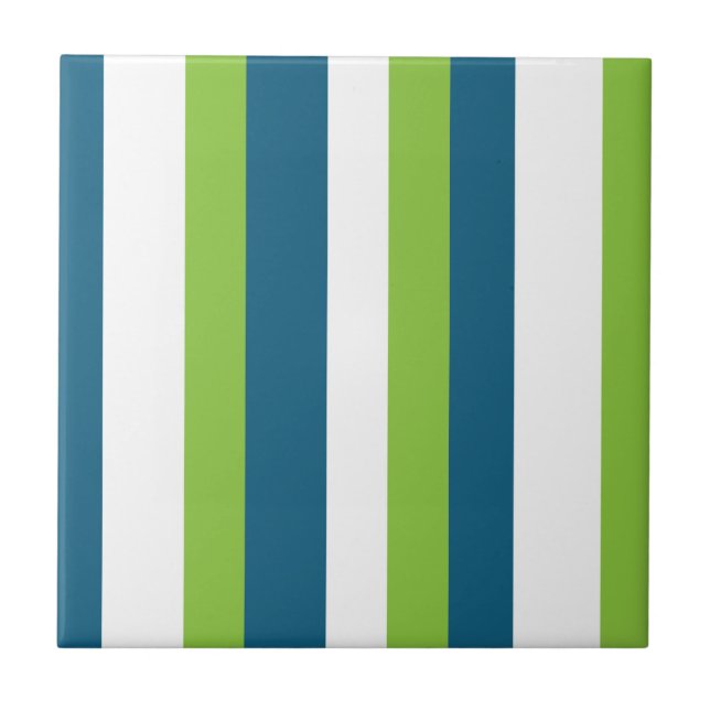 Blue White Green Vertical Stripes  Tile (Front)