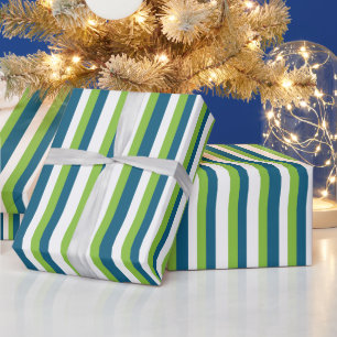Blue White Green Vertical Stripes Wrapping Paper