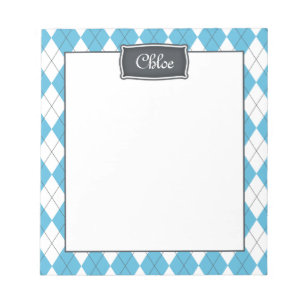 Blue White Grey Argyle with Name Notepad