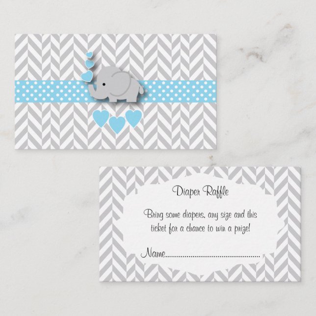 Blue White Grey Elephant Baby Shower Diaper Raffle Enclosure Card (Front/Back)