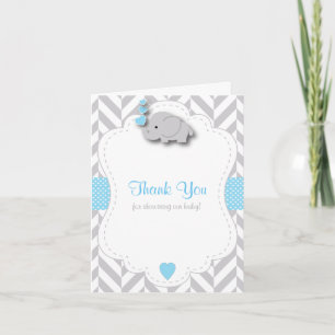 Blue, White Grey Elephant 🐘 Baby Shower Thank You Card