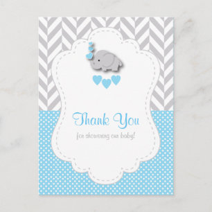 Blue, White, Grey Elephant Baby Shower Thank You Postcard