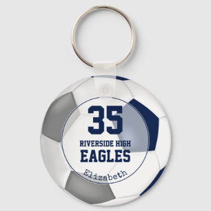 blue white grey soccer ball girls team spirit key ring