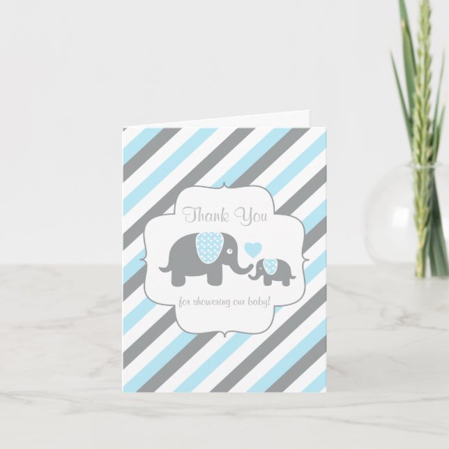 Blue, White Grey Stripe Elephant  Thank You (Front)
