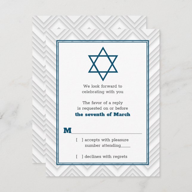 Blue White Grey Traditional Bar Mitzvah RSVP Invitation (Front/Back)