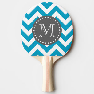 Blue White Grey Zigzag Chevron Monogram Ping Pong Paddle