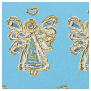Blue White Guardian Angel Art Fabric Material