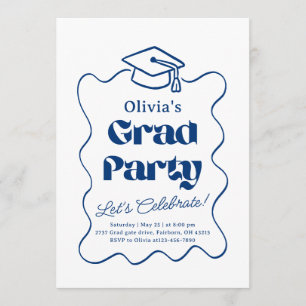 Blue & White Hand Drawn Doodle Graduation Party  Invitation
