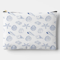 Blue White Hand Drawn Sea Shells Beach Summer