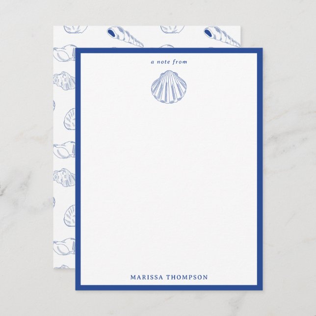 Blue White Hand Drawn Sea Shells Beach Summer  Card (Front/Back)