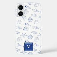 Blue White Hand Drawn Sea Shells Beach Summer