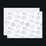 Blue White Hand Drawn Sea Shells Beach Summer  Postcard<br><div class="desc">A decorative hand drawn blue and white shell summer beach theme design. An illustrated design of blue sea shells and starfish ideal for Summer decor, beach theme parties and personalised gifts. This shells design is perfect for anyone who loves the nautical themes, the ocean, the beach and hand drawn illustrations....</div>